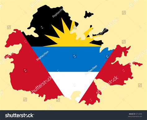 Map Of Antigua And Barbuda With Their Flag Illustration