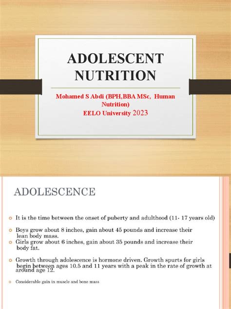 Adolescent And Adult Nutrition Pdf