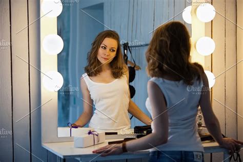 Beautiful Girl Looking In The Mirror High Quality People Images