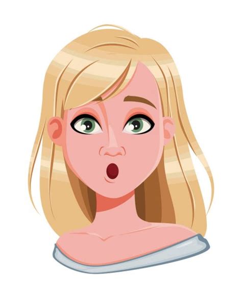 Young Pretty Blond Woman Cute Faces With Different Emotions Cartoon