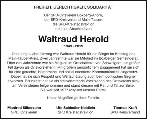 Traueranzeigen Von Waltraud Herold Trauerportal Ihrer Tageszeitung