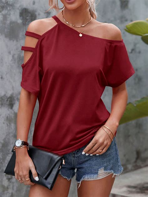 SHEIN LUNE Cut Out Asymmetrical Neck Tee SHEIN USA