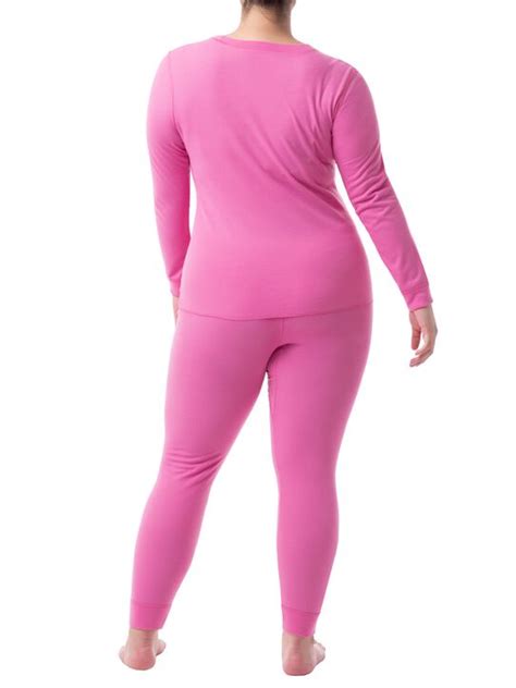 Womens Plus Size Thermal Crew Top And Bottom Set