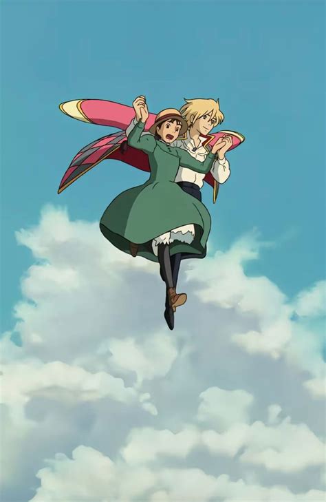 Two Anime Characters Flying Through The Air