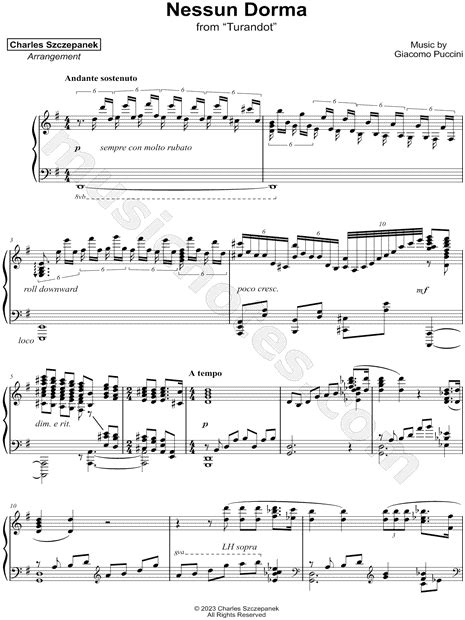 Charles Szczepanek Nessun Dorma Sheet Music Piano Solo In G Major Download And Print Sku