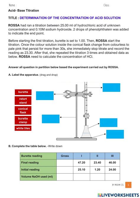 Acid Base Titration Worksheet Titration Practice Worksheet