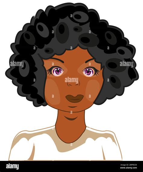 Vector Illustration Of The Portrait Of The Curly Girl To African Appearance On White Background