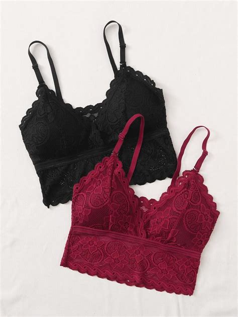 2pack Scallop Floral Lace Bra Set Lingerie Shein Uk