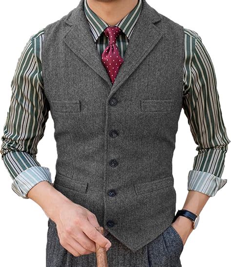 Solovedress Gilet Da Abito Da Uomo Elegante Tweed Panciotto Casual