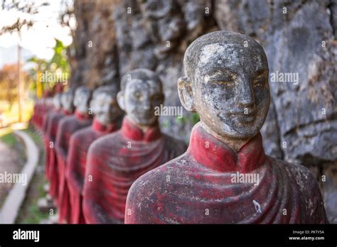 Buddhist Monks Stone Statues Row At Kaw Ka Thaung Cave Hpa An Myanmar