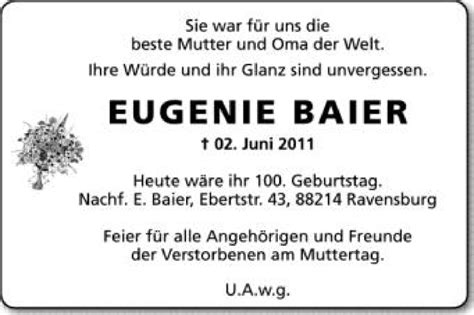 Traueranzeigen Von Eugenie Baier Schwaebische De Trauerportal