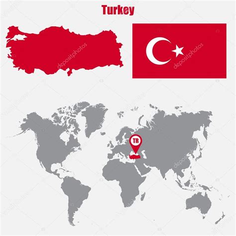 Turkey Map On A World Map With Flag And Map Pointer Vector