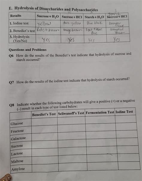 Solved E Hydrolysis Of Disaccharides And Polvsaccharides Chegg