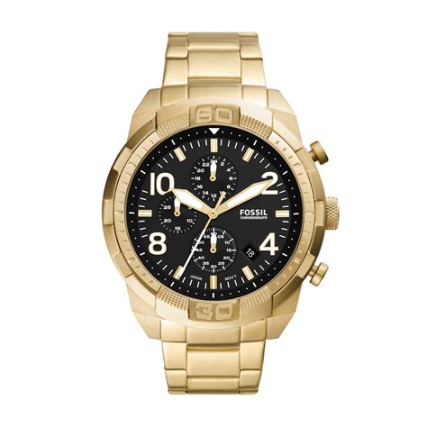 Fossil Mens Bronson Chronograph Gold Tone Stainless Steel Watch