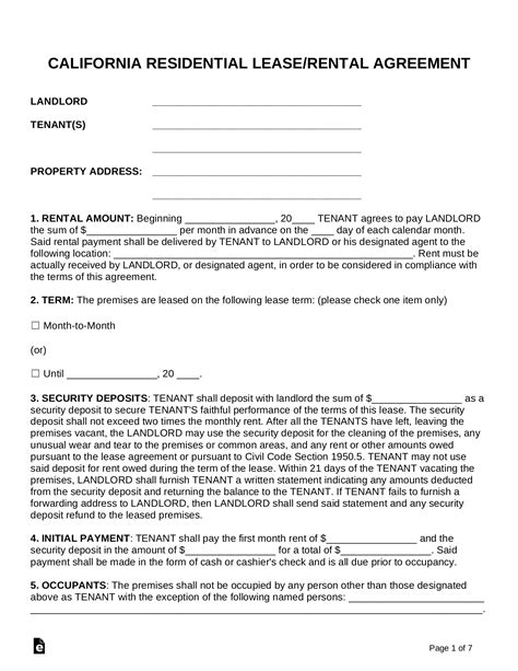 Free California Lease Agreements 6 Residential And Commercial Pdf