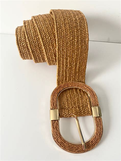 Natural Raffia Belt Raffia Belt With Golden Buckle And Etsy