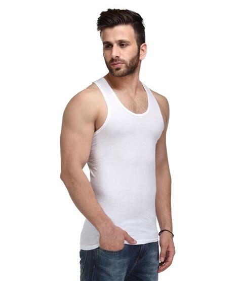 Alfa Stylo Mens 100 Cotton RN Sleeveless White Vest Pack Of 5