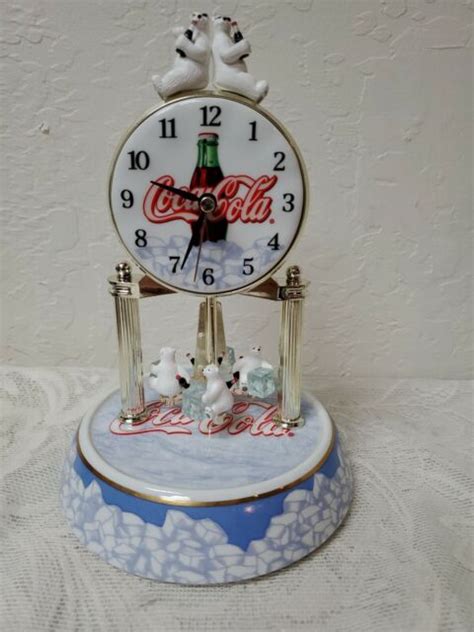 Vintage Coca Cola Anniversary Polar Bear Dome Clock Rotating Bears