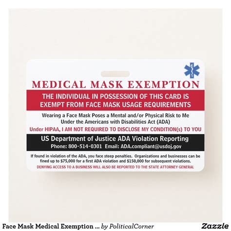 Face Mask Medical Exemption Card Badge Medical Badge Cards