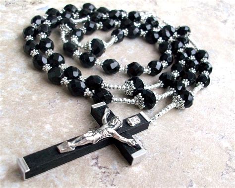 Mens Large Black Crystal Rosary Necklace With By Amykcollections