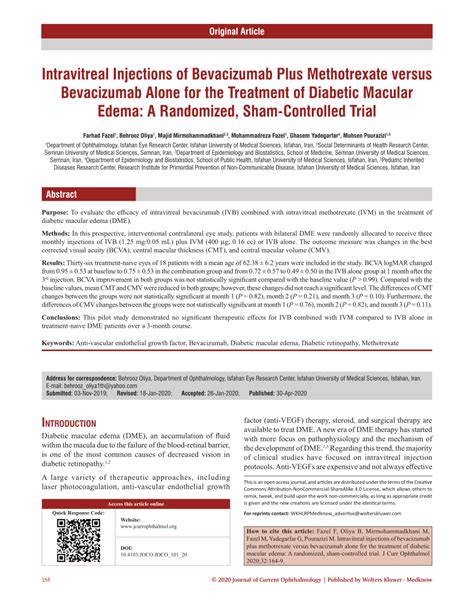 Pdf Intravitreal Injections Of Bevacizumab Plus Methotrexate Versus Bevacizumab Alone For The