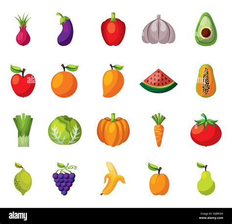 Bundle Of Set Fresh Fruits And Vegetables Stock Vector Image Art Alamy