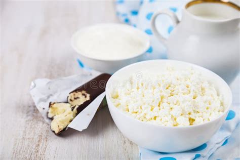 Cottage Cheese, Sour Cream and Milk Stock Image - Image of health, life ...