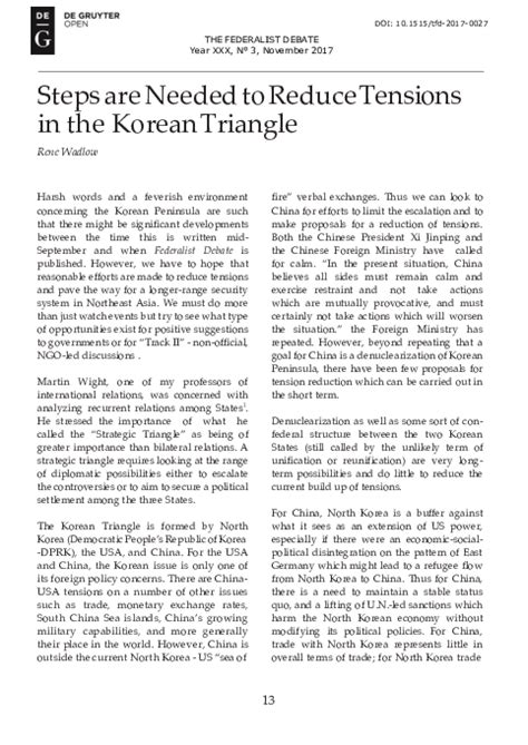 Pdf Steps Are Needed To Reduce Tensions In The Korean Triangle Rene