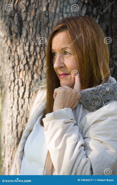 Friendly Mature Woman Winter Jackte Outdoor Stock Image Image Of Long