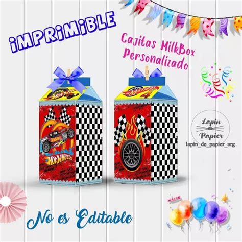 Kit Imprimible Cajitas Milk Cumpleaños Hot Wheels