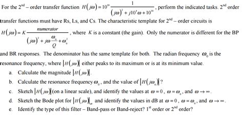 Solved For The Nd Order Transfer Function H J Omega Chegg