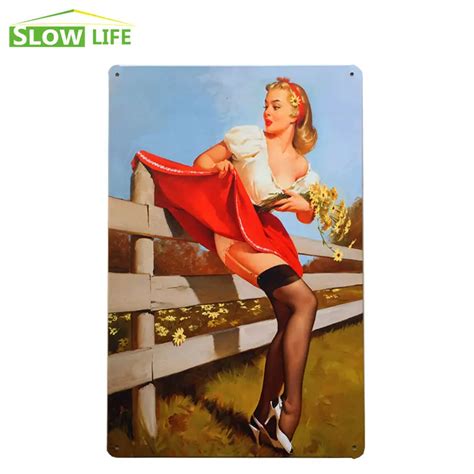 Sexy Girl Fence Metal Tin Sign Hotelcafe Bar Wall Decor Metal Sign