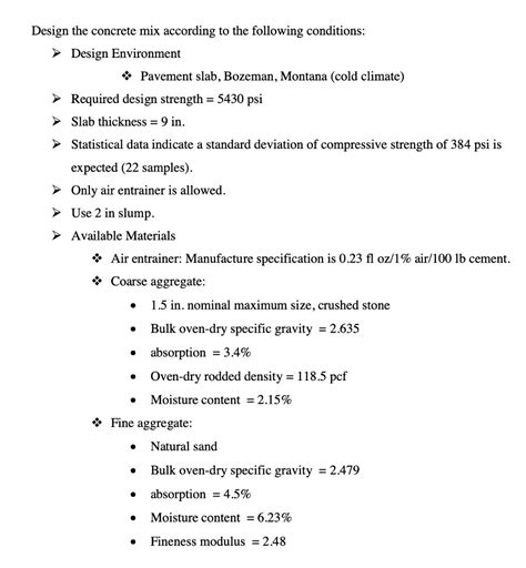 Solved Design The Concrete Mix According To The Following Chegg