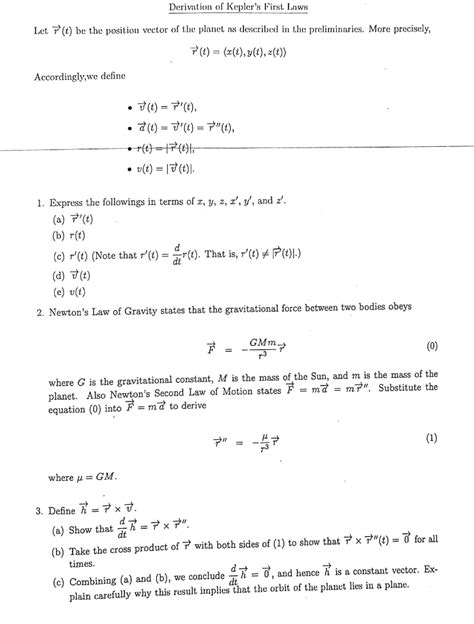 Solved Derivation of Kepler's First Laws Letア be the | Chegg.com