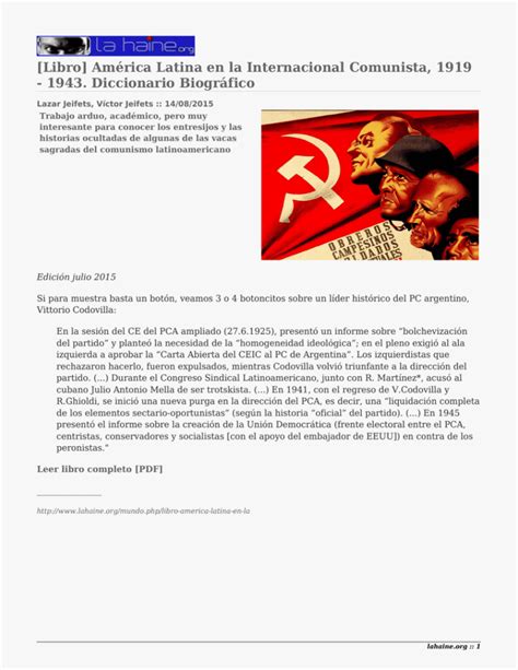 Libro Am Rica Latina En La Internacional Comunista