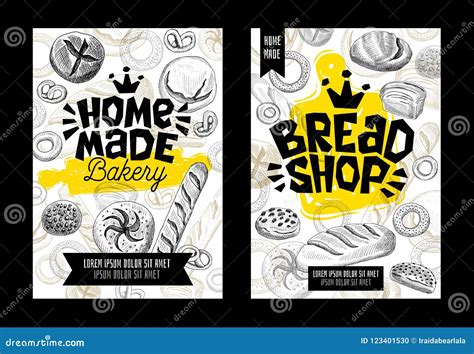 Food Poster Bakery Cards Set Sketch Style Modern Sketch Elements