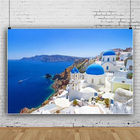 Leowefowa Vinyl 6x4ft Greece Santorini Island Photo Backdrop Aegean