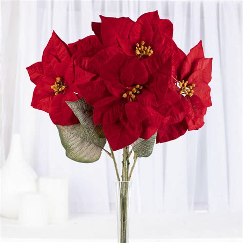 Red Velvet Artificial Poinsettia Stems Picks Sprays Florals