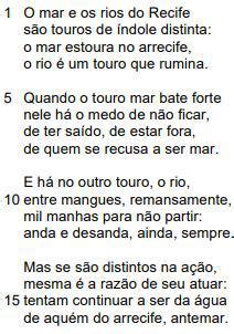 Questão Leia o poema a seguir intitulado As águas do Recife de João