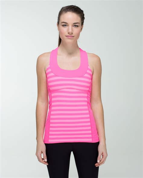 Lululemon Scoop Neck Tank Luon Apex Stripe Zing Pink Light Zing