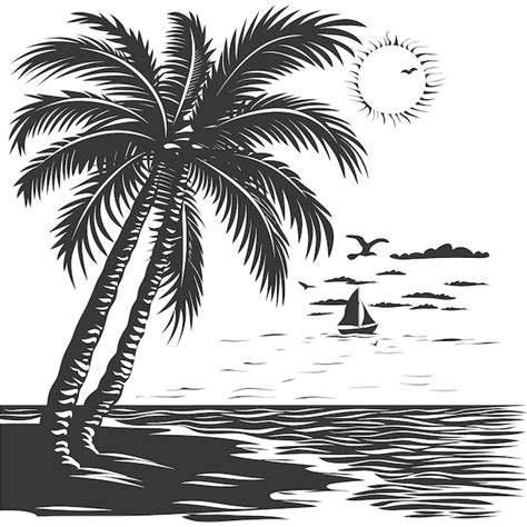 Premium Vector Silhouette Palm Tree On The Beach With Sunset Black