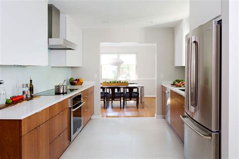 White and Cherry Wood Contemporary Kitchen - Crystal Cabinets