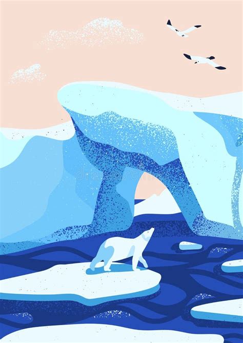 Ilustraci N Vectorial Plana Del Paisaje Del Hielo Rtico Glaciares De