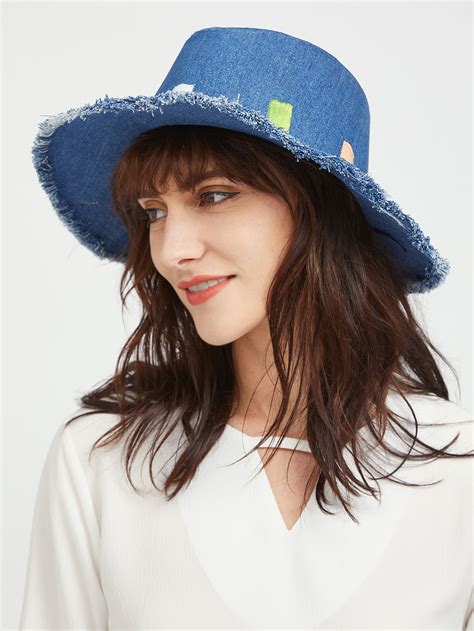 Blue Denim Hat With Raw Trim Design Sheinsheinside