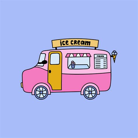 Cute hand drawn retro ice cream van. Isolated doodle on the white