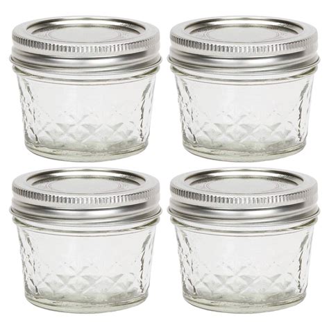 Ball Quilted Crystal Jelly Jar 4oz Glass Regular Mouth With Lid And Band, 4 Jars 14400804007 | eBay