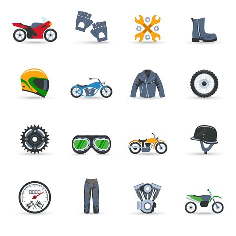 Conjunto De Iconos De Motocicleta Vector Premium