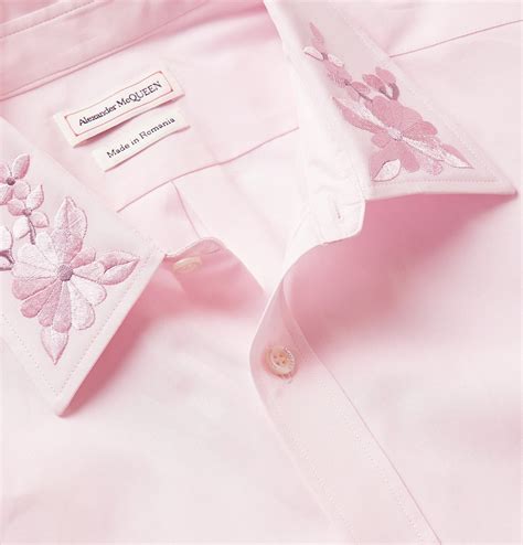 Alexander Mcqueen Embroidered Cotton Poplin Shirt Pink Alexander