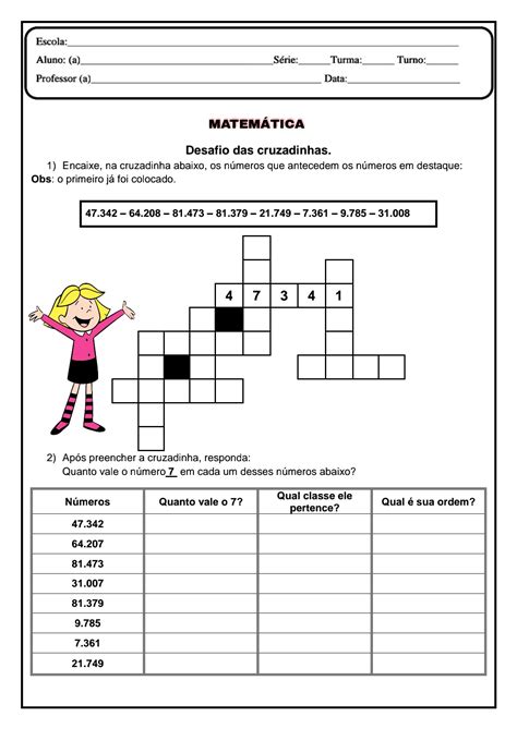 Matemática 5º ano Atividade de matemática para o 5º ano do ensino