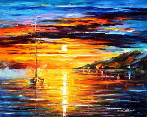 CALM SAILING PALETTE KNIFE Oil Painting On Canvas By Leonid Afremov